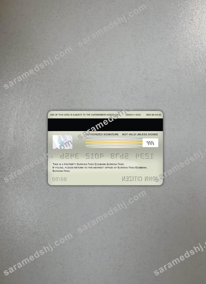 Burkina Faso Ecobank bank visa debit card photolook back